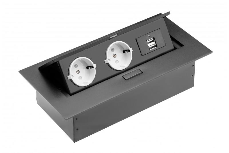 Pöytälaajennuskabel, 2x schuko-pistoke, 2xUSB, ilman kaapelia, musta 1208958686