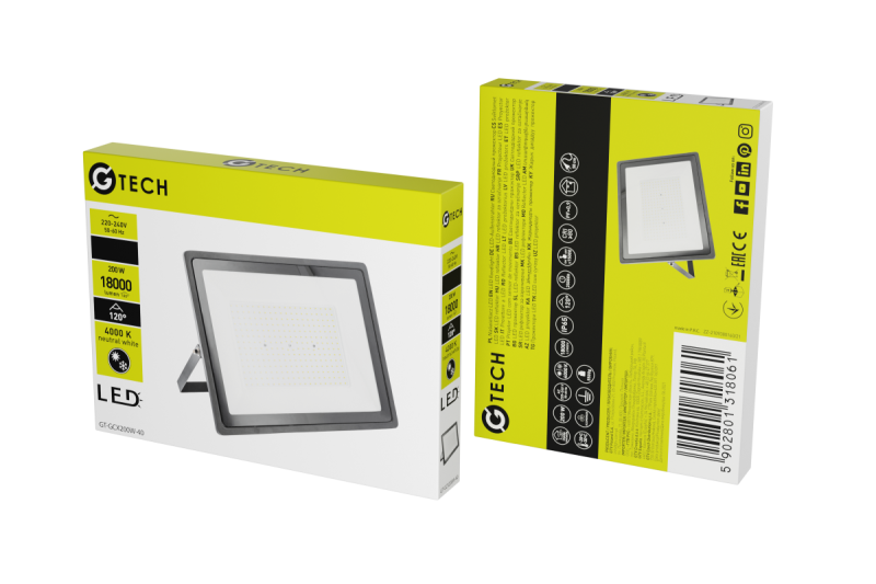 G-TECH LED floodlight, 18000lm, AC220-240V, 50/60 Hz, PF>0,9, RA>80, IP65, 120°, 4000K, black 1208959187
