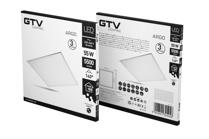 LED-valaisin ARGO, 55W, 5500lm, AC220-240V, 50/60 Hz, PF> 0.9, Ra≥80, IP44, IK08,140 °, 4000K 1208962628