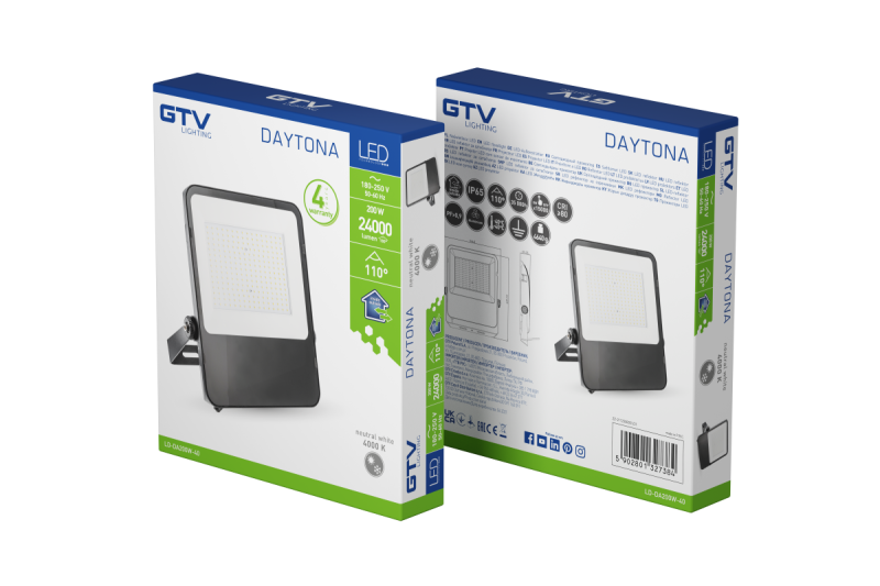 DAYTONA LED-työvalo, 200W, 24000lm, 4000K, AC180-250V, 50/60 Hz, PF>0.9, IP65, 110° 1208962718