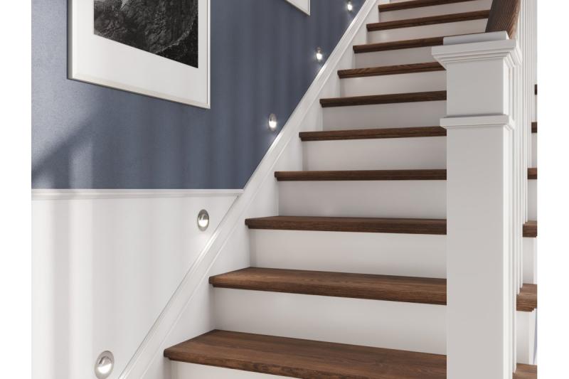 Decor LED staircase fixture ESCADA OB DC12V round frosted cover 0 8W 70lm 4000K inox cable 150cm