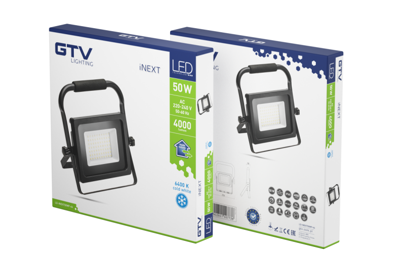 LED-valonheitin iNEXT (kannettava) 50 W 4000 lm, PF>0,9, RA>80, IP65, 120°, 6400 K, musta runko 1208962863