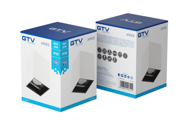 Decor Plafondarmatuur ARIES PC 77x100mm IP20 max 20W neliö valkoinen/musta. 1208963814