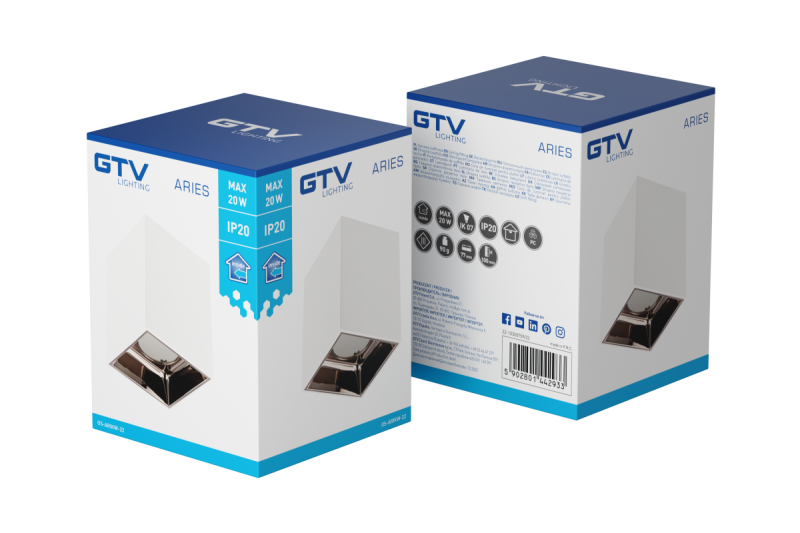 Decor Plafondvalaisin ARIES PC 77x100mm IP20 max 20W neliö valkoinen/musta kromi. 1208963816