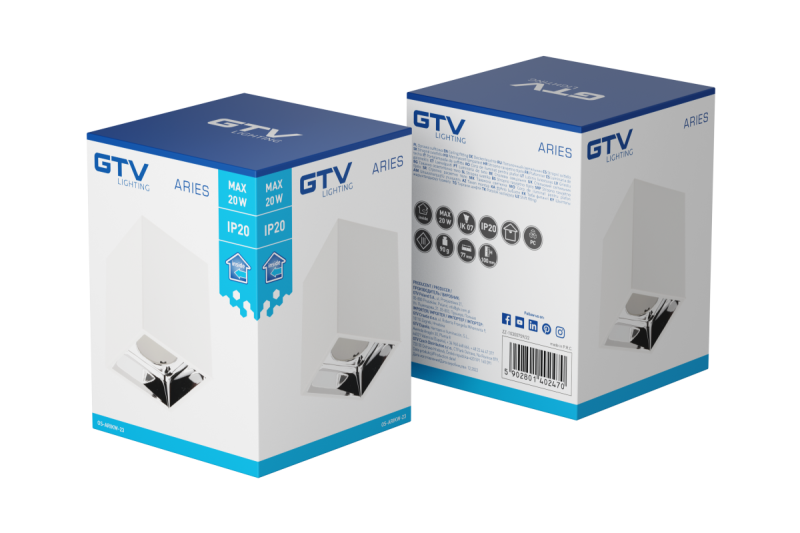 Decor Plafondverlichting ARIES PC 77x100mm IP20 max 20W neliö valkoinen/kromi. 1208963817