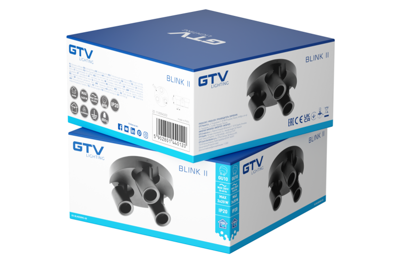 Koriste Kattovalaisin BLINK II max. 250V 50/60 Hz GU10 max. 20W*3 IP 20 kolmoismusta 1208963848