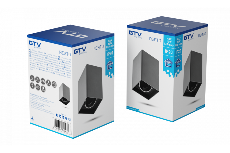 Decor Plafondlamp armatuur RESTO PC 80x80x125mm IP20 max 20W neliskulmainen musta. 1208963987