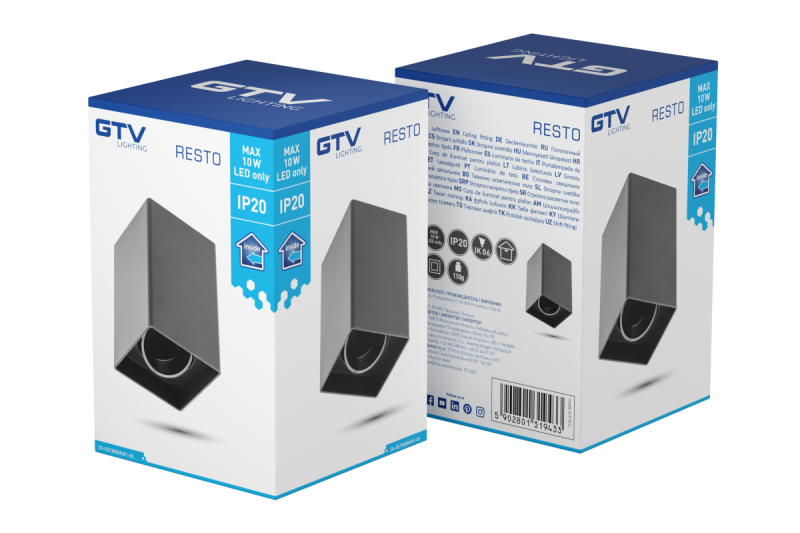 Decor Plafondlamp armatuur RESTO PC 80x80x125mm IP20 max 20W neliskulmainen musta. 1208963987