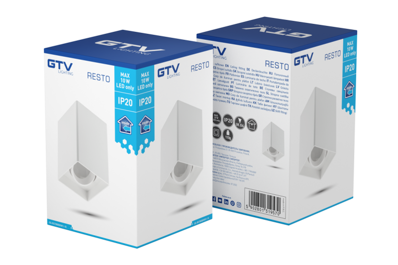 Decoreer Plafondlamp armatuur RESTO PC 80x80x125mm IP20 max 20W neliskulmainen valkoinen. 1208963988