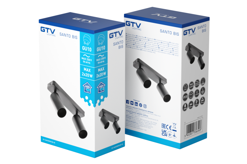 Decor Plafondarmatuur SANTO BIS aluminium IP20 max. 20W*2 kaksinkertainen pyöreä musta. 1208963999