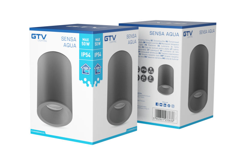 DECOR SENSA AQUA kattovalaisin, alumiini, 85x115, IP54, enintään 50W, pyöreä, musta. 1208964009