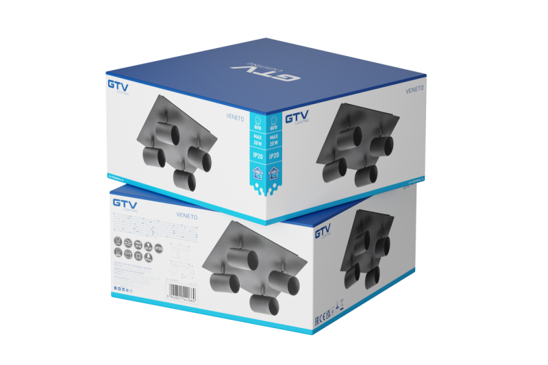 Decor Ceiling luminaire VENETO IP20 max. 20W 4 x GU10 round/square black 1208964046