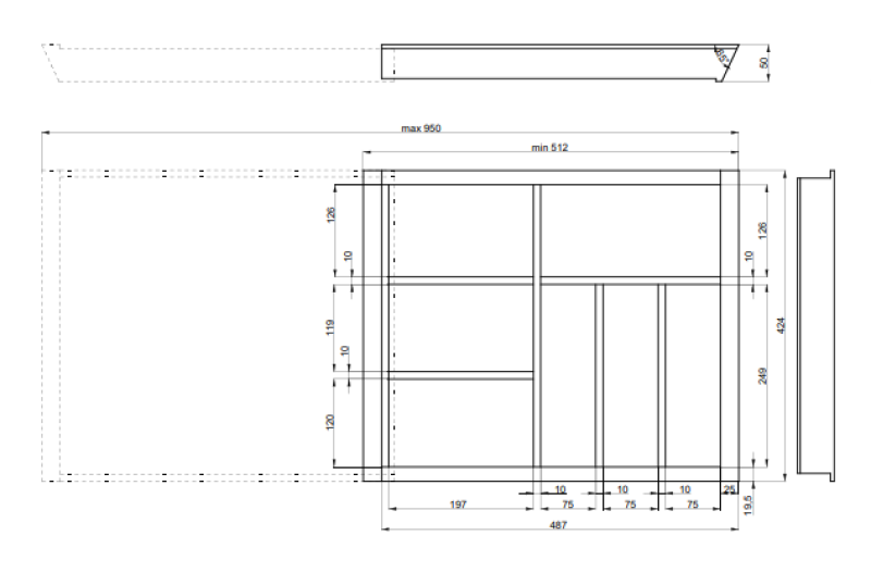 Decor Cutle Aterinlokero Keittiö Säädettävä Sisäosa 600-1000mm Kaapeille 1208966291