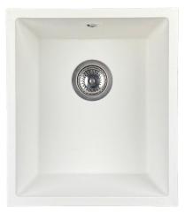 GraniteMy Universele granieten witte gootsteen 34x40 cm wit voor opbouw, onderbouw en vlakbouw met roestvrijstalen plug 1208967107