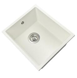 GraniteMy Universele granieten witte gootsteen 34x40 cm wit voor opbouw, onderbouw en vlakbouw met roestvrijstalen plug 1208967107