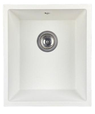 GraniteMy Universele granieten witte gootsteen 34x40 cm wit voor opbouw, onderbouw en vlakbouw met roestvrijstalen plug 1208967107
