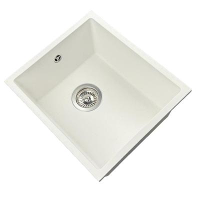 GraniteMy Universele granieten witte gootsteen 34x40 cm wit voor opbouw, onderbouw en vlakbouw met roestvrijstalen plug 1208967107