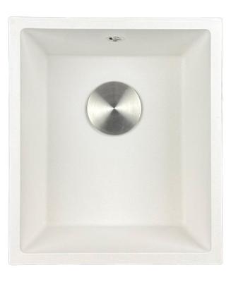 GraniteMy Universele granieten witte gootsteen 34x40 cm wit voor opbouw, onderbouw en vlakbouw met roestvrijstalen plug 1208967107