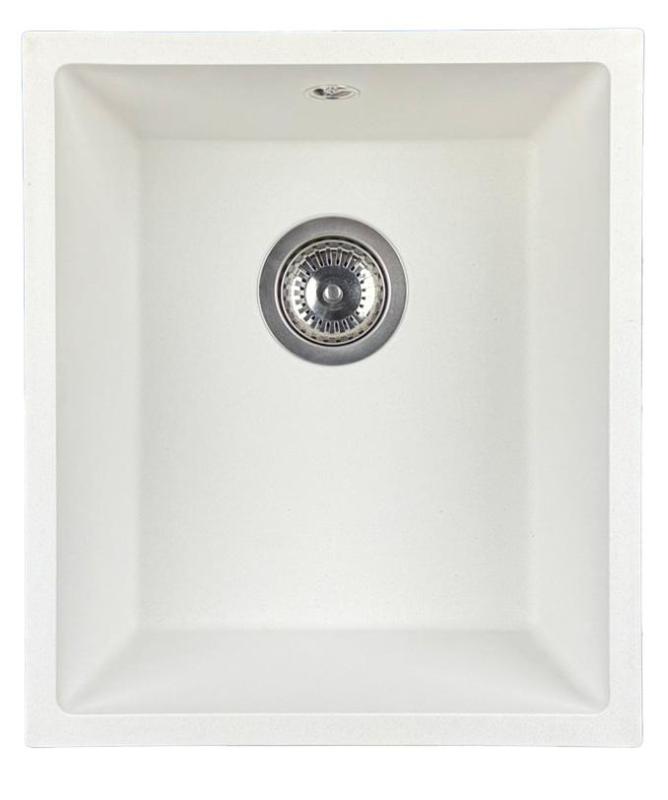 GraniteMy Universal granite white sink 34x40 cm white top-mounted undermount and flush-mount with stainless steel plug 1208967107