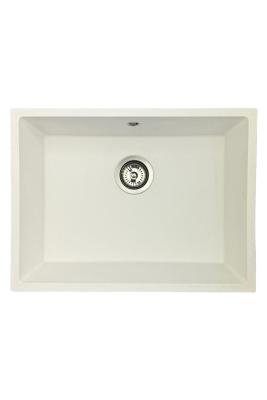 GraniteMy Universal granieten witte gootsteen 55x40 cm wit bovenbouw, onderbouw en vlakbouw met roestvrijstalen plug 1208967109