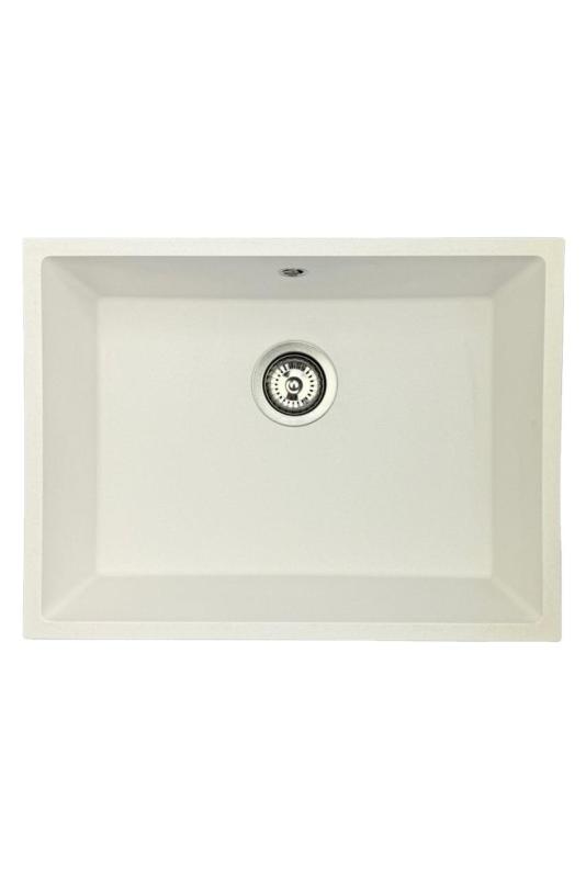 GraniteMy Universal granite white sink 55x40 cm white surface-mounted, under-mounted, and flush-mounted with stainless steel plug 1208967109