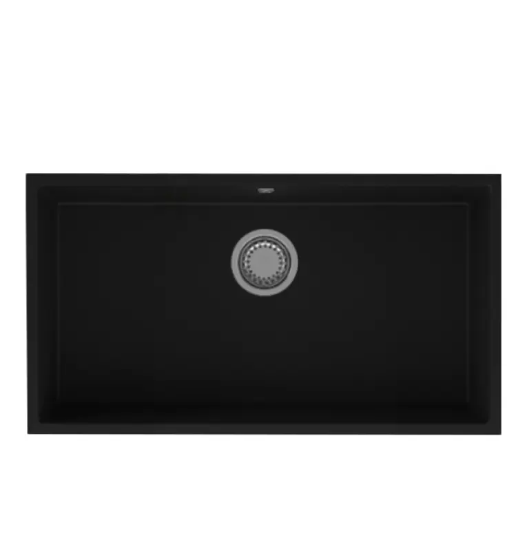 GraniteMy Universal granite large black sink 74x40 cm black top-mounted undermount and flush-mount with stainless steel plug 1208967110