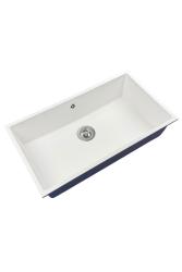 GraniteMy Universele grote witte granieten spoelbak 74x40 cm wit, geschikt voor opbouw, onderbouw en vlakbouw, met roestvrijstalen plug 1208967111
