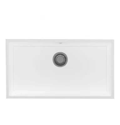 GraniteMy Universele grote witte granieten spoelbak 74x40 cm wit, geschikt voor opbouw, onderbouw en vlakbouw, met roestvrijstalen plug 1208967111