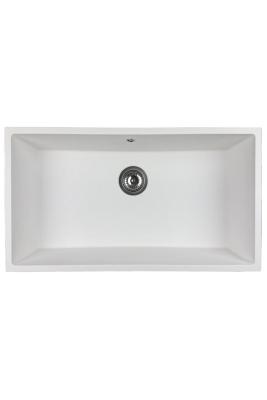 GraniteMy Universele grote witte granieten spoelbak 74x40 cm wit, geschikt voor opbouw, onderbouw en vlakbouw, met roestvrijstalen plug 1208967111