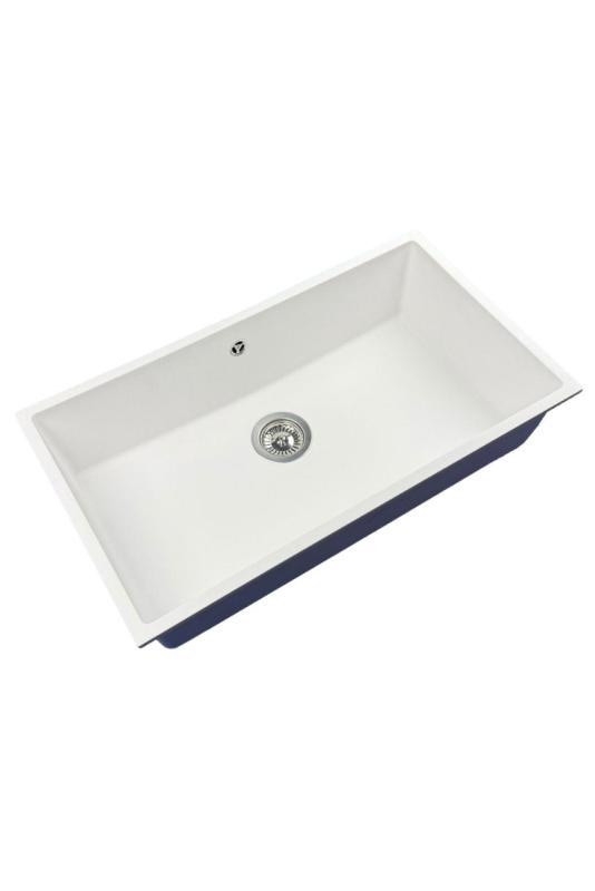 GraniteMy Universal granite large white sink 74x40 cm white top-mounted, undermount and flush-mount with stainless steel plug 1208967111