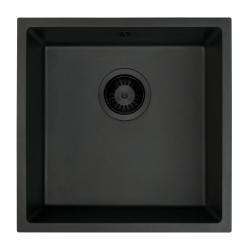 GraniteMy Universele granieten zwarte gootsteen 40x40 cm zwart opbouw, onderbouw en vlakbouw met zwarte plug 1208967112
