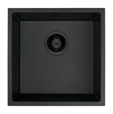 GraniteMy Universele granieten zwarte gootsteen 40x40 cm zwart opbouw, onderbouw en vlakbouw met zwarte plug 1208967112