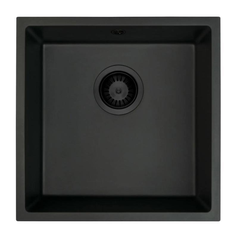 GraniteMy Universal granite black sink 40x40 cm black top-mounted undermount and flush-mount with black plug 1208967112