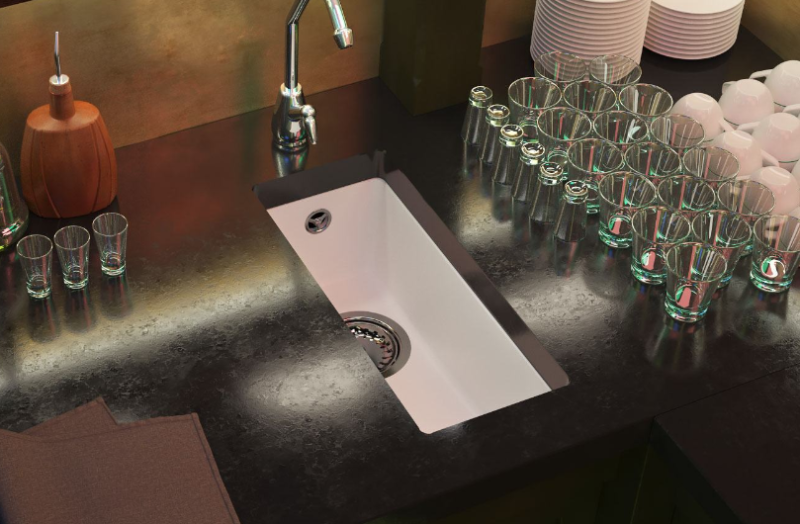 GraniteMy Universal granite white small sink 17x40 cm white top-mounted, undermount and flush-mount with copper plug 1208967139