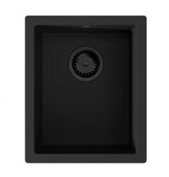 GraniteMy Universeel granieten zwarte spoelbak 34x40 cm zwart opbouw onderbouw en vlakbouw met zwarte plug 1208967143