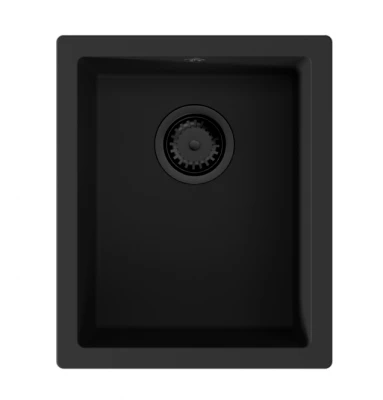 GraniteMy Universeel granieten zwarte spoelbak 34x40 cm zwart opbouw onderbouw en vlakbouw met zwarte plug 1208967143