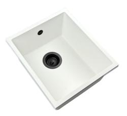 GraniteMy Universele witte granieten spoelbak 34x40 cm valkoinen asennus päältä, alta ja tasoon mustalla tulpalla 1208967147