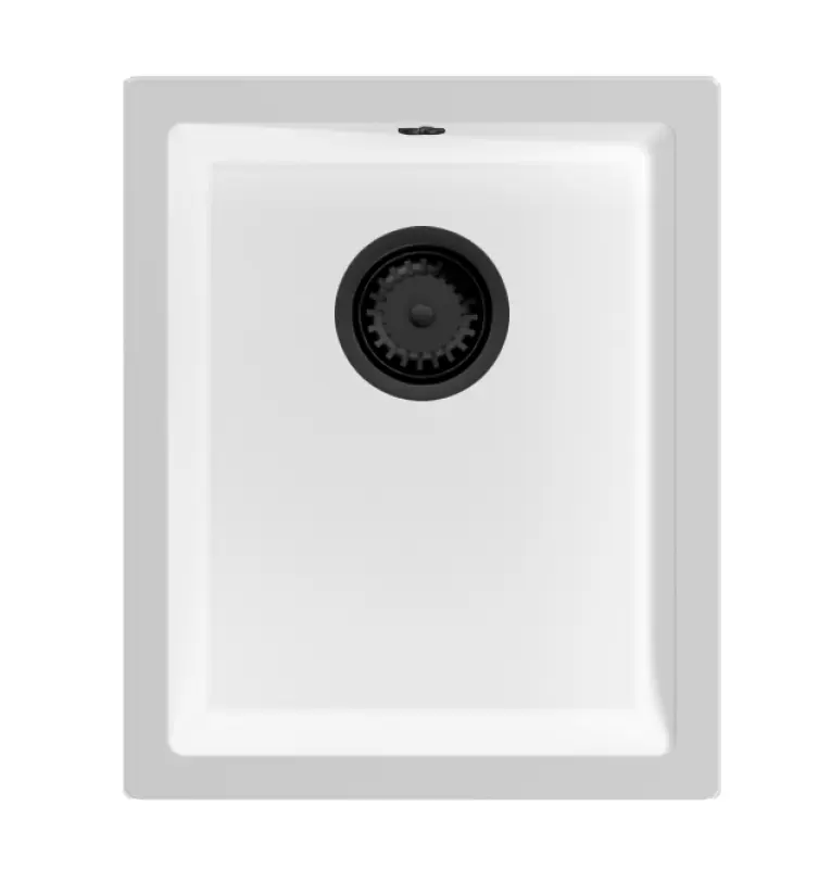 GraniteMy Universal granite white sink 34x40 cm white top-mounted, undermount and flush-mount with black plug 1208967147