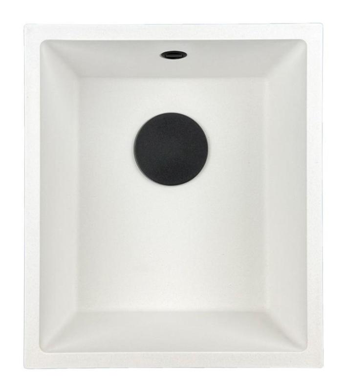 GraniteMy Universal granite white sink 34x40 cm white top-mounted, undermount and flush-mount with black plug 1208967147