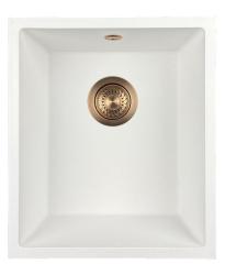 GraniteMy Universele granieten witte gootsteen 34x40 cm wit, opbouw, onderbouw en vlakbouw met koperen plug 1208967148