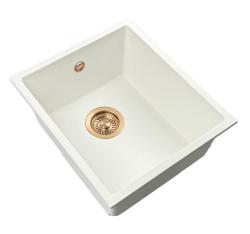 GraniteMy Universele granieten witte gootsteen 34x40 cm wit, opbouw, onderbouw en vlakbouw met koperen plug 1208967148
