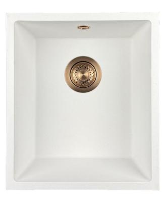 GraniteMy Universele granieten witte gootsteen 34x40 cm wit, opbouw, onderbouw en vlakbouw met koperen plug 1208967148