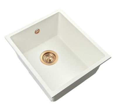 GraniteMy Universele granieten witte gootsteen 34x40 cm wit, opbouw, onderbouw en vlakbouw met koperen plug 1208967148