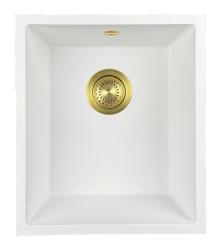 GraniteMy Universal graniittinen valkoinen pesuallas 34x40 cm valkoinen, asennustavat: päälle asennettava, alta asennettava ja tasoon asennettava, kultainen tulppa 1208967149
