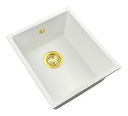 GraniteMy Universal graniittinen valkoinen pesuallas 34x40 cm valkoinen, asennustavat: päälle asennettava, alta asennettava ja tasoon asennettava, kultainen tulppa 1208967149