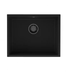 GraniteMy Universele granieten zwarte gootsteen 55x40 cm zwart opbouw, onderbouw en vlakbouw met zwarte plug 1208967150