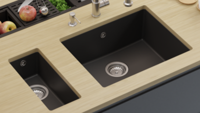 GraniteMy Universele granieten zwarte gootsteen 55x40 cm zwart opbouw, onderbouw en vlakbouw met zwarte plug 1208967150