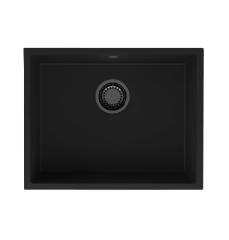 GraniteMy Universal granite black sink 55x40 cm black top mount undermount and flush mount with black plug 1208967150