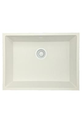 GraniteMy Universele granieten witte gootsteen 55x40 cm wit, opbouw, onderbouw en vlakbouw met witte plug 1208967153