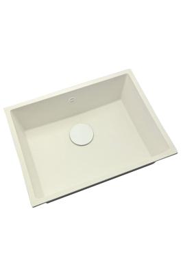 GraniteMy Universele granieten witte gootsteen 55x40 cm wit, opbouw, onderbouw en vlakbouw met witte plug 1208967153